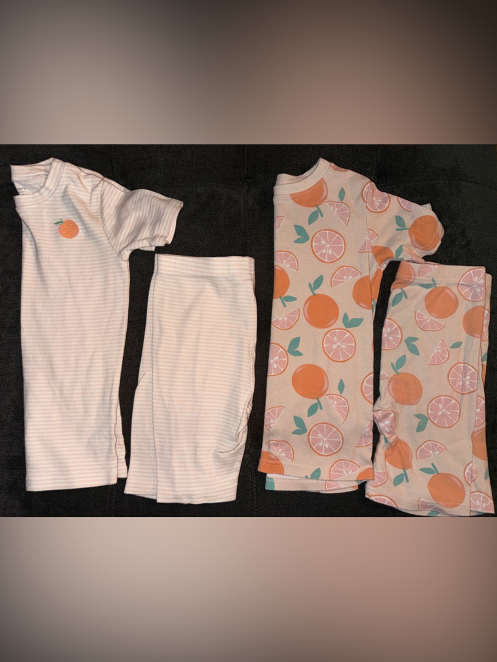 Kids Orange Fruit-Print Pajama Set - Peach Stripe & Orange Pattern